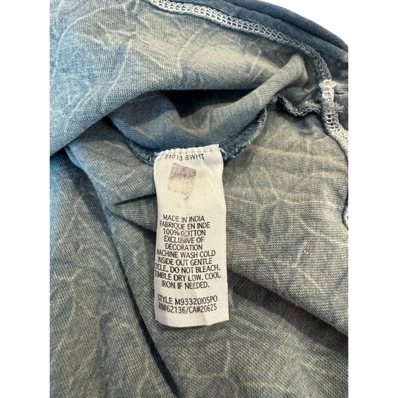 GUESS Denim Rebellion Distressed Graphic T-Shirt Blue Crinkle Wash XL Streetwear - Picture 8 of 9